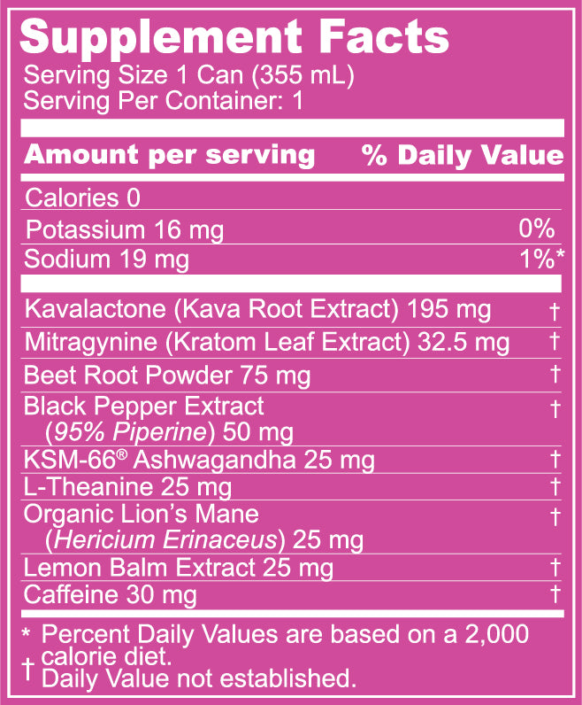 magic dose black cherry supplement facts label with various extracts and their amounts on a pink background
